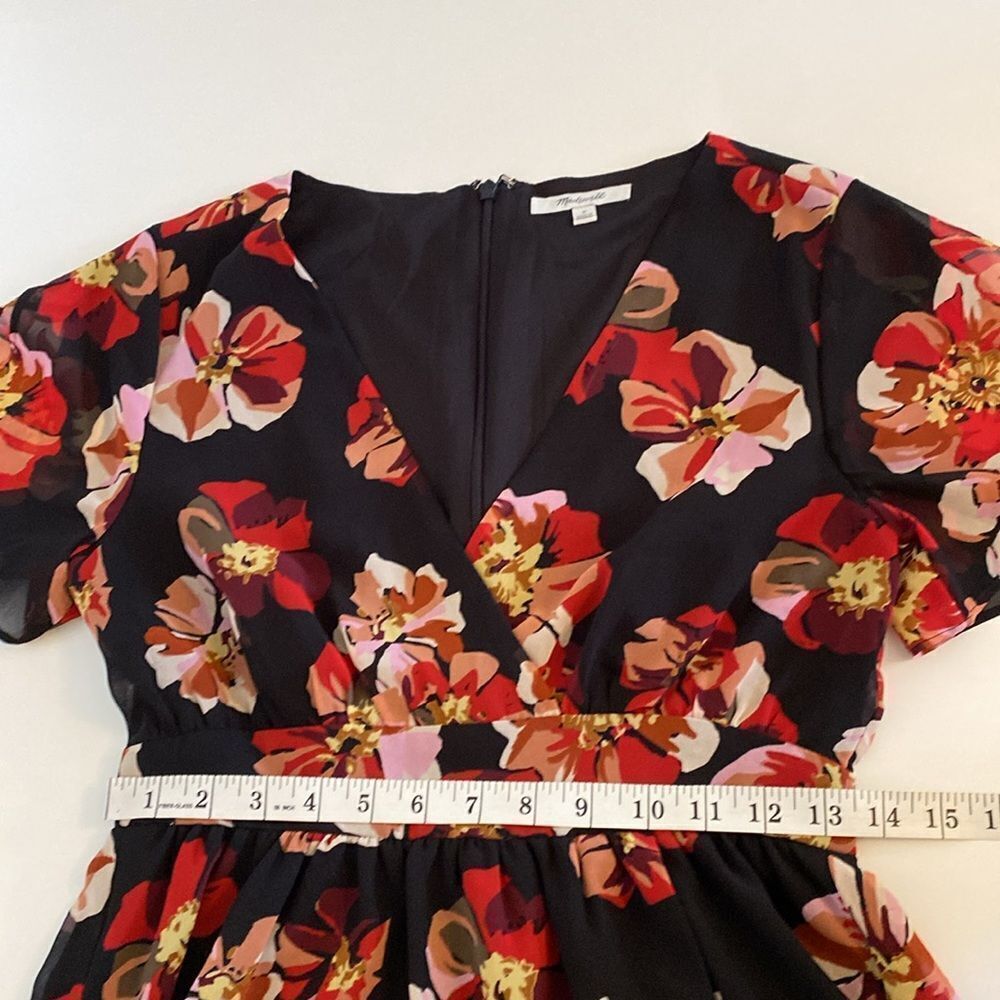 Madewell Black and Red Tulip-Sleeve Mini Dress in French Rose Size 0 - Picture 13 of 16